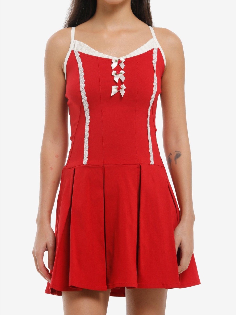 Sweet Society Red Lace-Trim Spaghetti Strap Mini Dress